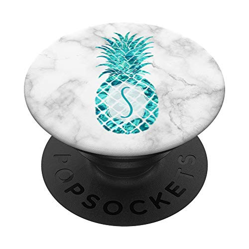 Teal Pineapple Monogram PopSocket S Initial ~ Letter S Gift PopSockets Grip and Stand for Phones and Tablets