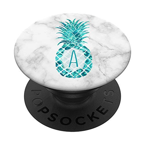 Teal Pineapple A PopSocket Summer Monogram Initial Letter A PopSockets Grip and Stand for Phones and Tablets
