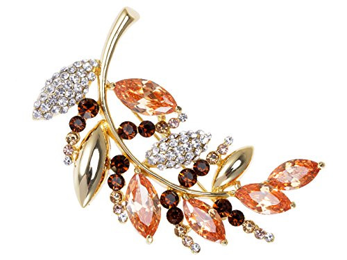 Alilang Golden Tone Sparkly Clear Topaz Crystal Rhinestones Leaf Feather Brooch Pin Alilang Golden Tone Sparkly Clear Topaz Crystal Rhinestones Leaf Feather Brooch Pin
