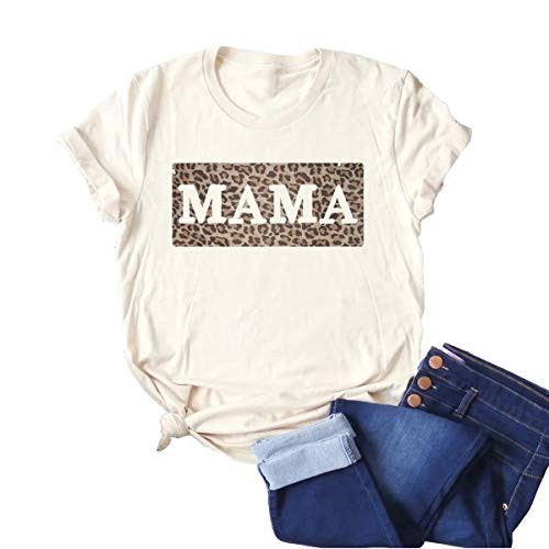 DORFALNE Womens Mothers Days Mama T-Shirts Leopard Print Letter Printed Short Sleeve Mom Life Graphic Tees Tops Cream DORFALNE Womens Mothers Days Mama T-Shirts Leopard Print Letter Printed Short Sleeve Mom Life Graphic Tees Tops Cream