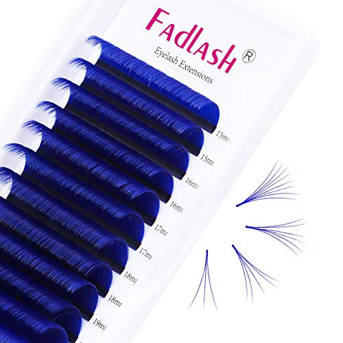 Volume Lash Extensions D Curl 15-20mm Mixed Tray Easy Fan Lashes 0_07mmm Blue Color Mink Self Fanning Eyelash Extensions by FADLASH Blue 0_07-D 15~20mm Mix