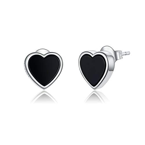 BAMOER 925 Sterling Silver Ear Studs Earrings for Girls Black Agate Heart Stud Earrings Hypoallergenic Tiny Simple Earrings Gifts for Women BAMOER 925 Sterling Silver Ear Studs Earrings for Girls Black Agate Heart Stud Earrings Hypoallergenic Tiny Simple Earrings Gifts for Women