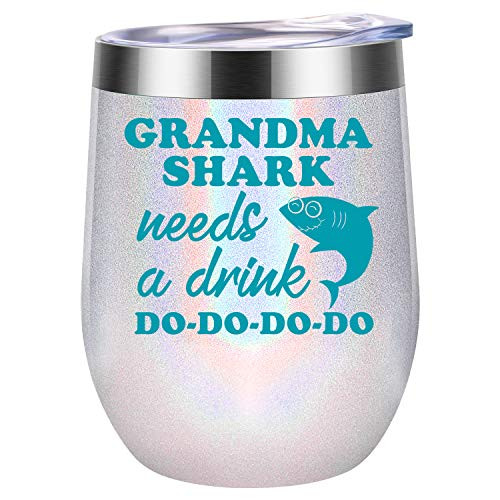 Gifts for Grandma Grandma Gifts - Grandma Shark - Funny Christmas Gifts for Grandma Grandma Birthday Gifts - Great Grandma Best Grandma Grandma Gifts for Women - Coolife Wine Tumbler Grandma Mug