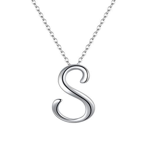 EVER FAITH Initial Letter S Necklace 925 Silver Alphabet Pendant Necklace Personalized Jewelry for Women EVER FAITH Initial Letter S Necklace 925 Silver Alphabet Pendant Necklace Personalized Jewelry for Women