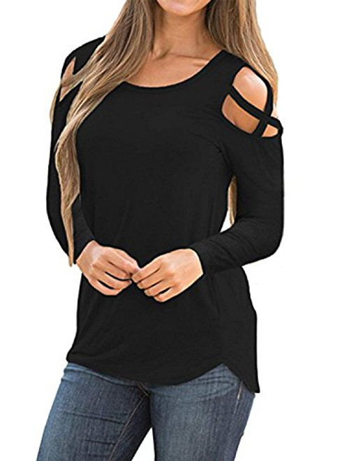 Sarin Mathews Womens Summer Strappy Cold Shoulder Long Sleeve Tunic Tops Casual Tees Loose Basic T Shirts Blouses Black XL Sarin Mathews Womens Summer Strappy Cold Shoulder Long Sleeve Tunic Tops Casual Tees Loose Basic T Shirts Blouses Black XL