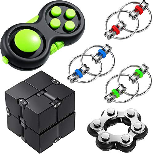6 Pieces Handheld Fidget Toy Set Including Roller Chain Fidget Key Flippy Chain Infinity Cube and Fidget Pad Cube for ADHD Autism Stress Anxiety Relief for Boys Girls Adults