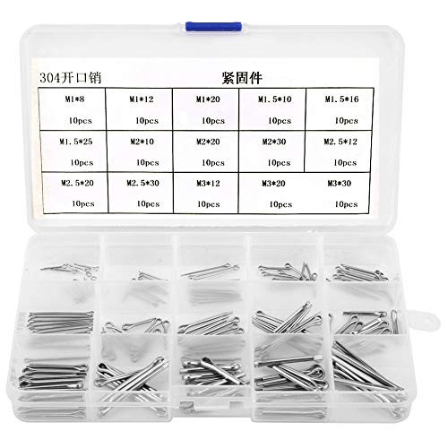 Nikou Split-Cotter Pins Kit - 15 Kinds 304 Stainless Steel Cotter Pin Assortment Kit M1-M3 with Industrial Storage Case for Automotive Mechanic Tool