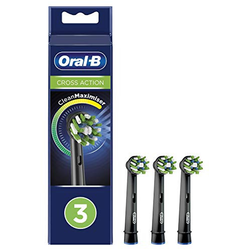 Oral-B CrossAction Replacement Heads for Electric Toothbrush Black Edition with CleanMaximiser Technology Pack of 3