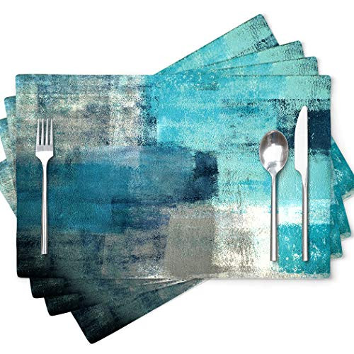 GALMAXS7 Teal Placemats Farmhous Placemats Set of 4 Turquoise Grey Modern Abstract Art Heat Resistant Placemats for Dining Table 18 x 12 Inches Place Mats Washable Cloth Placemats for Home Kitchen