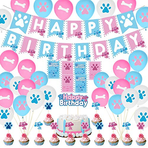 Blues Clues Birthday Party Supplies Blue and Pink Puppy Happy Birthday Banner Cake Toppers Latex Balloons Invitation Cards for Blues Clues Cartoon Dogs Theme Party Decorations Blues Clues Birthday Party Supplies Blue and Pink Puppy Happy Birthday Banner Cake Toppers Latex Balloons Invitation Cards for Blues Clues Cartoon Dogs Theme Party Decorations