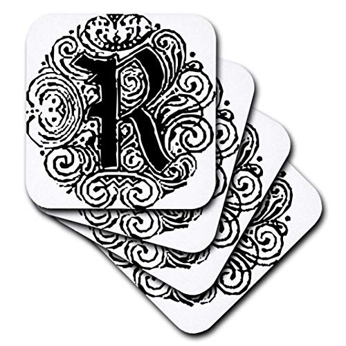 3dRose CST-14226-1 Fancy Letter R Soft Coasters Set of 4