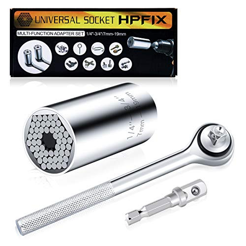 HPFIX Universal Socket Grip Socket Set Self-Adjusting Fits Standard 14- 34 Metric 7mm-19mm with Power Drill Adapter Best Tools Gifts for Men Father Dad Husband Boyfriend