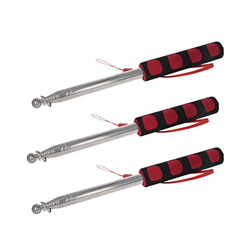 Othmro 1_6M Bold Telescopic Handheld Flagpoles Stainless steel sponge Telescopic Guide Flag Pole Teaching Pointer for Tour Guides and Teachers Red Silver 3pcs