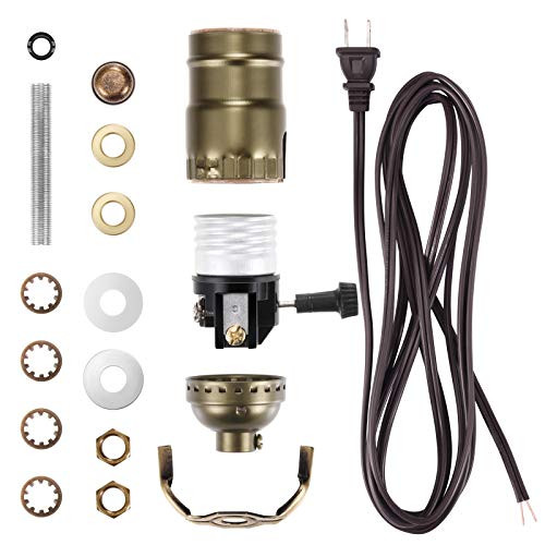 Canomo Lamp Light Kit Make a Lamp Kit with Essential Hardware 3 Way Socket and 12 Feet Matching Cord Antique Brass