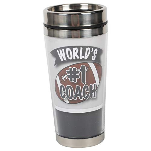Worlds  1 Football Coach Brown 16 ounce Stainless Steel Travel Tumbler Mug with Lid