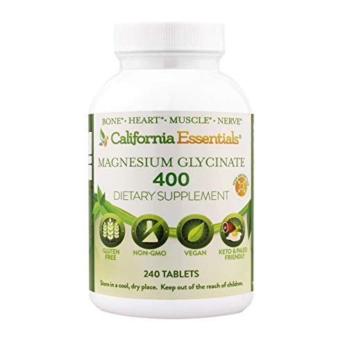 Magnesium Glycinate 400 - Chelated High Absorption Vitamin Supplement  Promotes Calm Muscle Relief Bone  and  Heart Support - 240 Vegan Pills 60 Servings