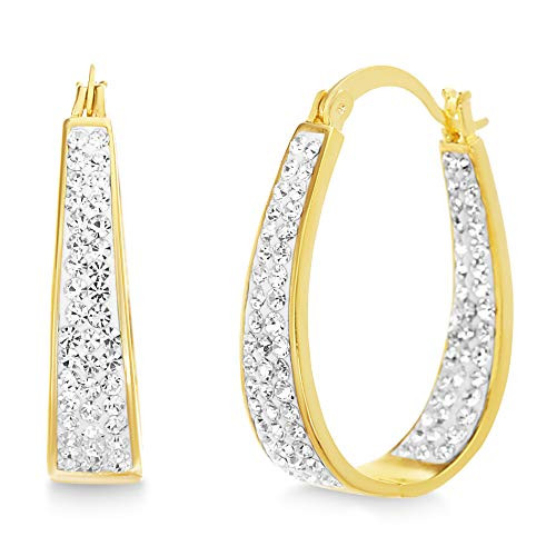 Devin Rose Oval Inside Outside Hoop Earrings for Women made with Swarovski Crystals in Yellow Gold Plated Brass  Yellow