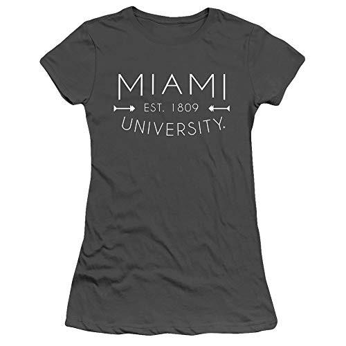 Miami University Official Simple Miami of Ohio Juniors Sheer Fitted T Shirt Charcoal Large