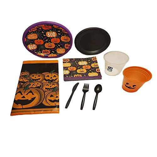 Halloween Disposable Dinnerware Party Supplies Set - Halloween Theme Party Supplies Serves 16 - Paper Plates Pumpkin Napkins Cutlery Cups Halloween Tablecloth Halloween Disposable Dinnerware Party Supplies Set - Halloween Theme Party Supplies Serves 16 - Paper Plates Pumpkin Napkins Cutlery Cups Halloween Tablecloth