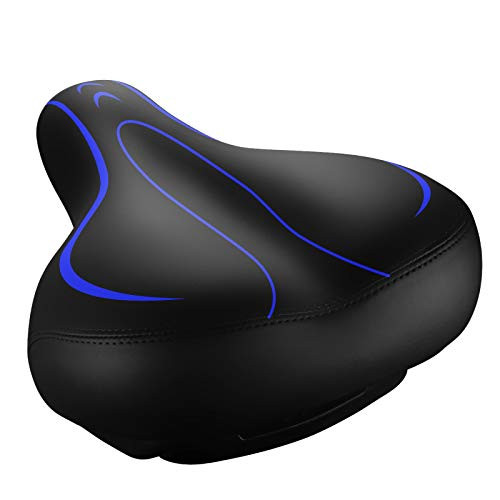 Roguoo Bike Seat Most Comfortable Bicycle Seat Memory Foam Waterproof Bicycle Saddle for Men Women-Dual Shock Absorbing-Best Stock Bicycle Seat Replacement for Mountain Bikes Road Bikes Blue