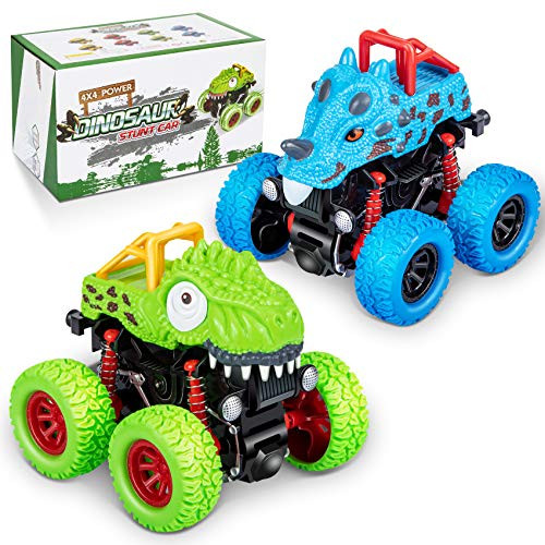 LODBY Dinosaur Trucks Toys for 2 3 4 5 6 Year Old Boys Gifts Pull Back Vehicles for Kids Outdoor Playset Trucks for Age 2-6 Year Old Boy Birthday Gifts Dino Race Trucks for Toddler Boy Toys Age 2-6
