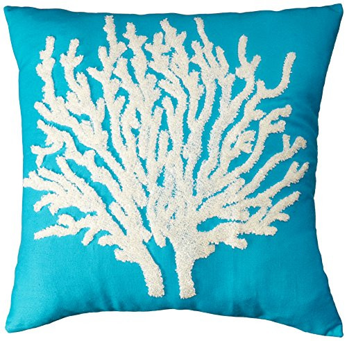Decorative Flora Coral Embroidery Throw Pillow Cover 18" White