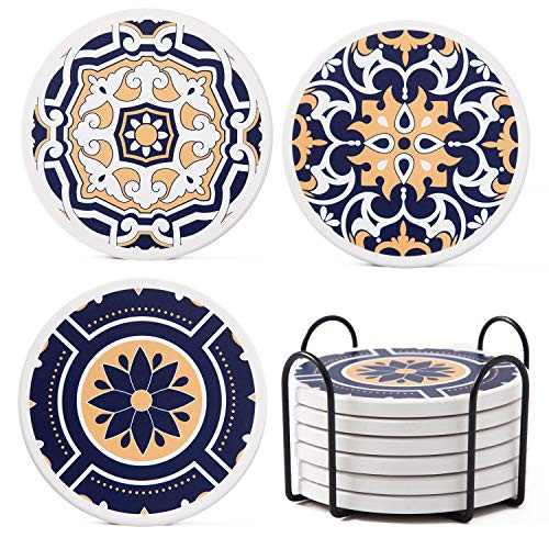 Round Absorbent Coasters for Drinks with Holder Set of 6 Ceramic Stone Coasters with Corked Back Funny Coasters for Drinks Coffee Cup Tea?Modern Art Table Coasters 6Pcs Round Absorbent Coasters for Drinks with Holder Set of 6 Ceramic Stone Coasters with Corked Back Funny Coasters for Drinks Coffee Cup Tea?Modern Art Table Coasters 6Pcs