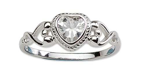 Sterling Silver April CZ Simulated Birthstone Baby Ring with Heart