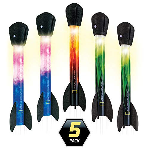 NATIONAL GEOGRAPHIC Air Rocket Toy Refill  Ultimate LED Rocket Collection with 5 Light-Up Air Rockets Compatible with All Stomp and Launch Air Powered Rocket Launcher Sets