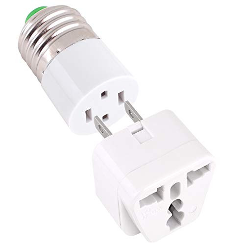 E26/E27 Light Socket Outlet 110V Light Plug Converter Rated 110W or 1A, 2 Prong Receptacle in Screw Adapter with 2 Prong to 3 Prong Adapter
