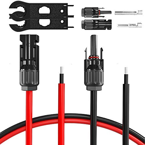 POWISER 10 Feet 10AWG Solar Extension Cable with Weatherproof Female and Male Connector Solar Panel Adaptor Kit Tool for MC4 10FT Red  10FT Black
