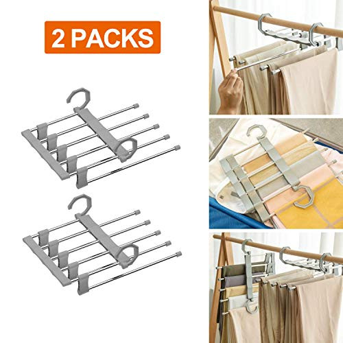 Vitalome Pants Hangers 5 Layers Stainless Steel Non-Slip Space Saving Clothes Closet Storage Organizer for Pants Jeans Trousers Skirts Scarf Light Grey
