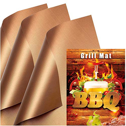 Copper Grill Mat (Set of 3) Non-Stick BBQ Grill &Baking Mats for Gas, Charcoal, Electric Grill Sheet - Extended Warranty - 15.75 x 13 Inch