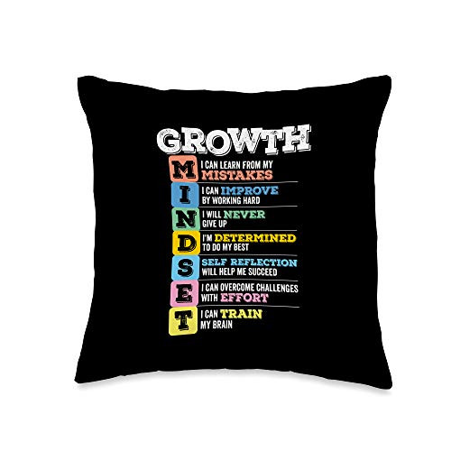 Detour Shirts Growth Mindset Classroom Brain Motivation Entrepreneur Throw Pillow 16x16 Multicolor