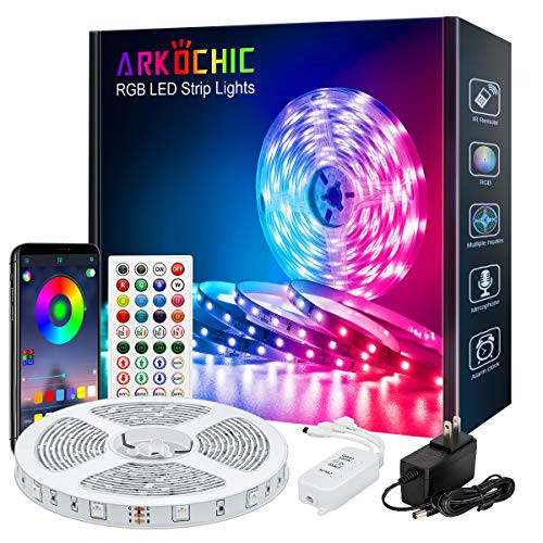 20FT6M LED Strip Lights ARKOCHIC RGB Led Lights Strip Music Sync Smart Led Lights 5050 SMD Color Changing LED Strips with Bluetooth Controller Apply for TV Bedroom Party and Home Decoration 20FT6M LED Strip Lights ARKOCHIC RGB Led Lights Strip Music Sync Smart Led Lights 5050 SMD Color Changing LED Strips with Bluetooth Controller Apply for TV Bedroom Party and Home Decoration