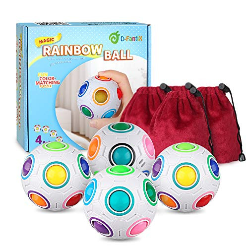 D-FantiX Rainbow Puzzle Ball 4 Pack Magic Rainbow Ball Puzzle Cube Fidget Balls Puzzle Brain Games Fidget Toys for Adult Kids White