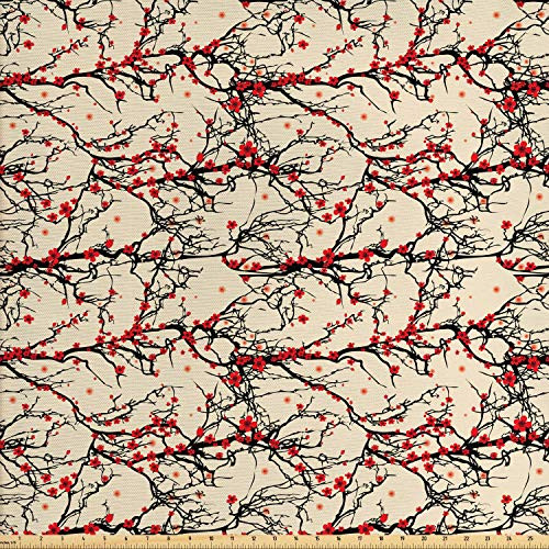 Ambesonne Cherry Blossom Fabric by The Yard Vivid Japanese Garden Tree Branches Nature Inspired Ornaments Decorative Fabric for Upholstery and Home Accents 1 Yard Scarlet Beige Ambesonne Cherry Blossom Fabric by The Yard Vivid Japanese Garden Tree Branches Nature Inspired Ornaments Decorative Fabric for Upholstery and Home Accents 1 Yard Scarlet Beige