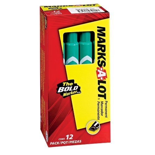 Avery MARKS-A-LOT Permanent Marker, Large Chisel Tip, Green  12-Count (08885)