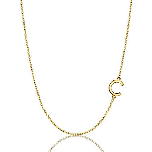 EVER FAITH 925 Sterling Silver Mini Golden Letter C Sideways Necklace Simple Alphabet Personalized Gift for Women EVER FAITH 925 Sterling Silver Mini Golden Letter C Sideways Necklace Simple Alphabet Personalized Gift for Women