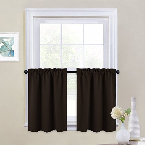 NICETOWN Kitchen Valances Window Treatments - Home Fashion Blackout Curtains Tailored Tiers for Loft Double Panels W29 x L24-Inch Toffee Brown