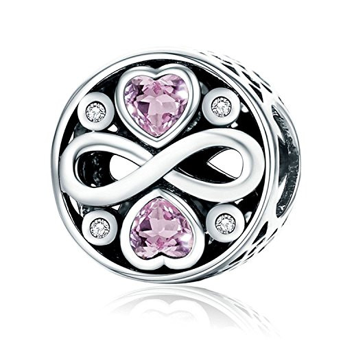 PHOCKSIN Pink CZ Love Heart 925 Sterling Silver Charms Infinity Bead Charm fits Bracelets Valentines Day chams for Bracelet PHOCKSIN Pink CZ Love Heart 925 Sterling Silver Charms Infinity Bead Charm fits Bracelets Valentines Day chams for Bracelet