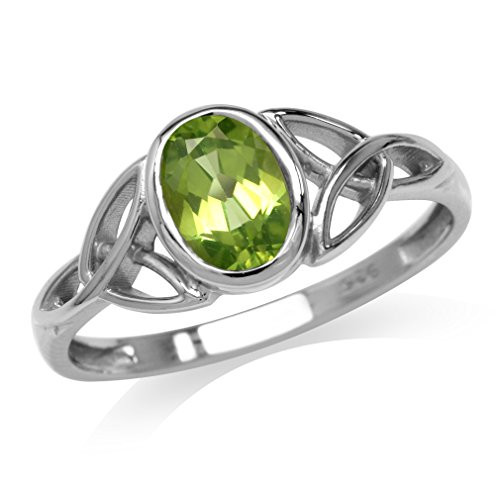 Silvershake Natural Peridot White Gold Plated 925 Sterling Silver Triquetra Celtic Knot Ring Size 6_5