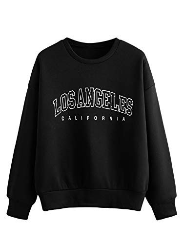 SweatyRocks Womens Print Sweatshirt Long Sleeve Sweatshirt Graphic Casual Pullover Top Letter Black M