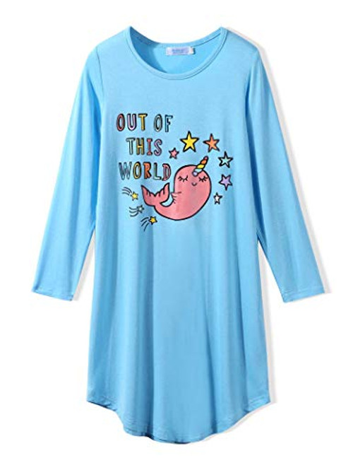 Arshiner Girls Cotton Nightgowns Long Sleeve Pajamas Whale Nightdress Baby Blue Size 11-12 Arshiner Girls Cotton Nightgowns Long Sleeve Pajamas Whale Nightdress Baby Blue Size 11-12
