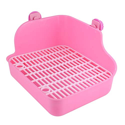 POPETPOP Rabbit Litter Box Plastic Small Animal Litter Potty Trainer Corner Box Pet Training Toilet for Hamster Gerbil Bunny Chinchilla Guinea Pig Ferret Pink