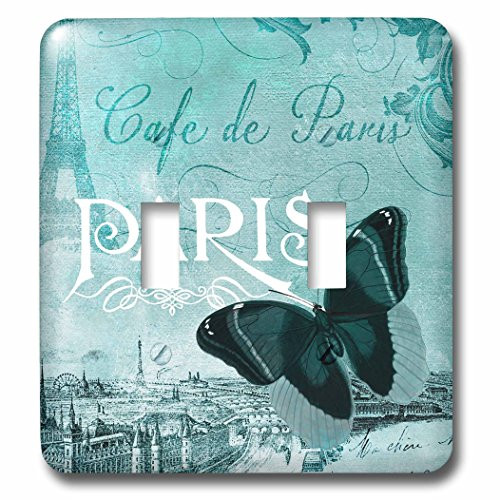 3dRose lsp-110528-2 Café De Paris Teal Butterfly Vintage Art Light Switch Cover