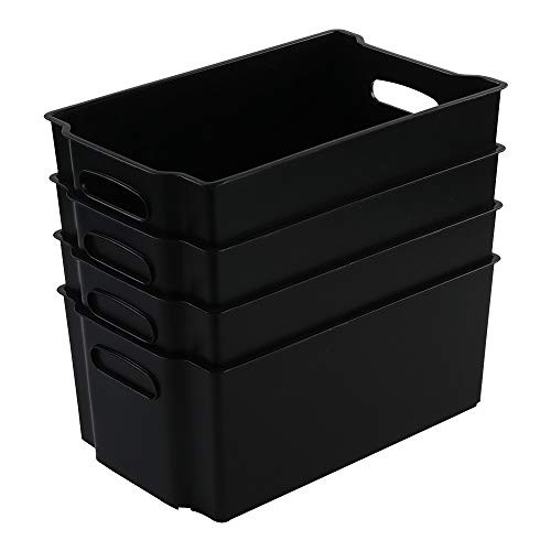 Obston Black Plastic Storage Bins Stackable Classroom Storage Baskets with Handles Set of 4