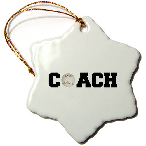 3dRose ORN-192406-1 Coach Black Letters with Baseball on White Background Snowflake Ornament Porcelain 3-Inch