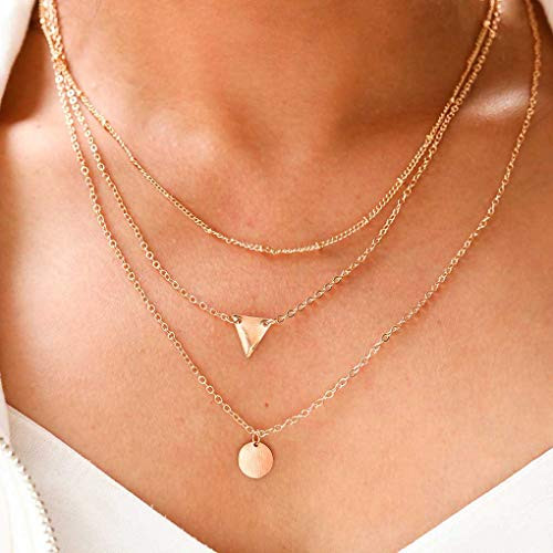 Yalice Simple Layered Triangle Necklace Chain Gold Sequins Pendant Necklaces Jewelry for Women and Girls Yalice Simple Layered Triangle Necklace Chain Gold Sequins Pendant Necklaces Jewelry for Women and Girls