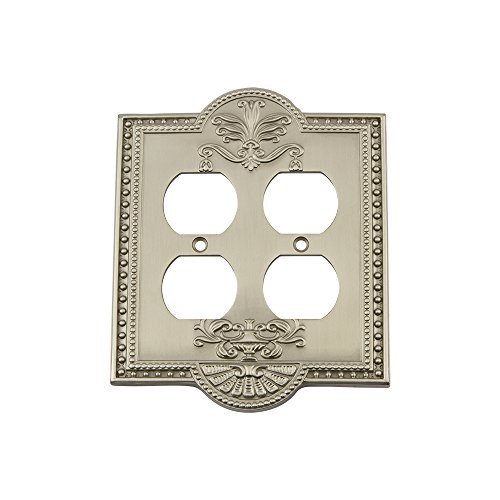 Nostalgic Warehouse 720005 Meadows Switch Plate with Double Outlet Satin Nickel